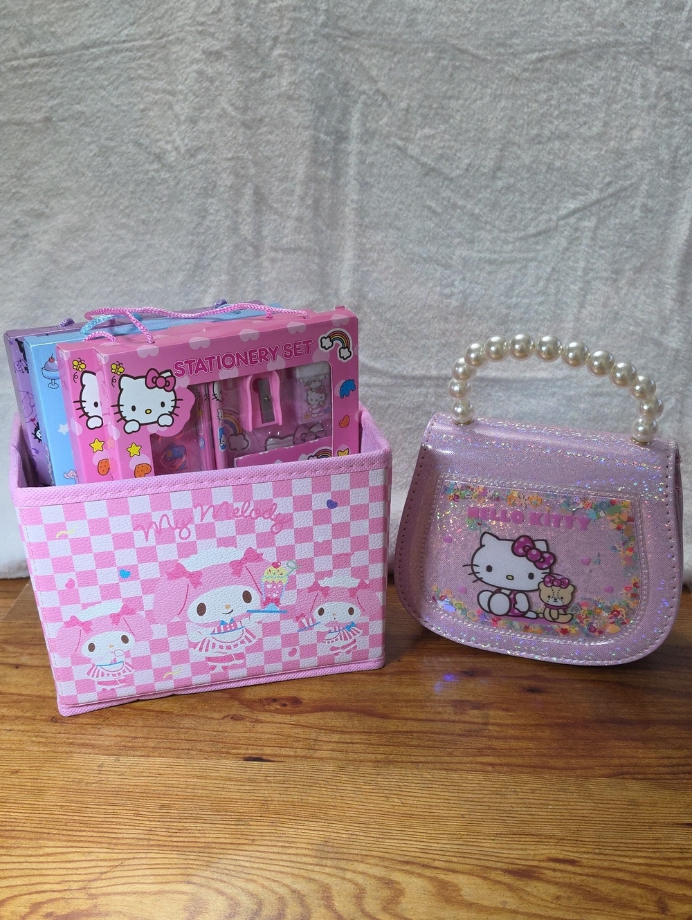 Hello Kitty Pink Glitter Purse with Pearl Handle And More